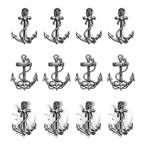 SanerLian Anchor Ship Temporary Tattoo Sticker Waterproof Fake Tatoo Men Women Adult Boys Teens Body Art 10.5X6cm Set of 12 (SF271)