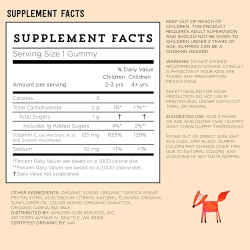 Amazon Brand - Mama Bear Vegan Kids Vitamin C, Orange, 60 Count, Immune Health, 125 mg per Gummy - image 6