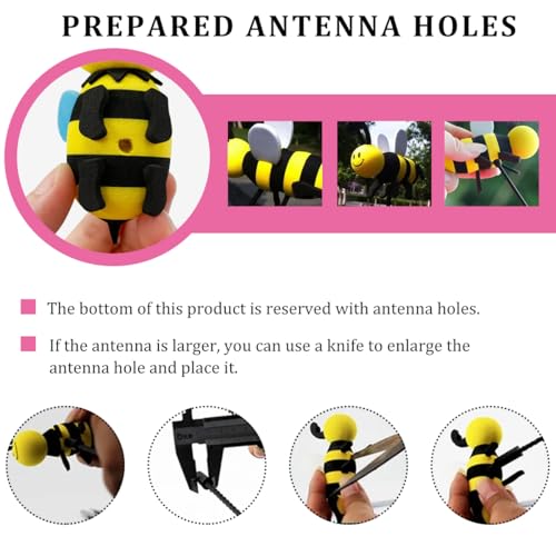Wevdn Bee Car Antenna Toppers, Cute Bee Aerial Balls for Automotive Roof Decor, EVA Honey Bee Happy Face Antenna Hat, Easy to Find Car in The Parking Lot, Car Exterior Accessories (White)