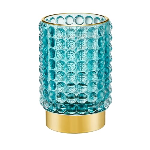 LEICURACE Makeup Brush Holder Organizer,Toothbrush Holders,Desk Pen Pencil Holder,Multifunctional Vintage Glass Brush Cup(A38-10-US/Turquoise/L)