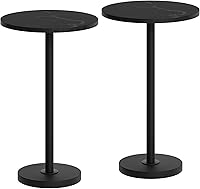 Vista 1 de Round Side Table Set of 2, Tall Drink End Table for Small Spaces, Pedestal Style Martini Side Table in Living Room, Bedroom, Dormitory, Marble Black