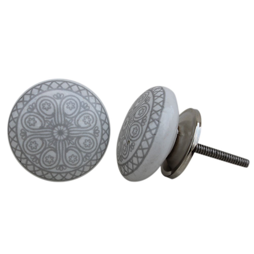 Indian Shelf 4 Piece Grey Ceramic Decorative Drawer Handles Cabinet Knobs Dresser Pulls Stylish Hardware Wheel Flat