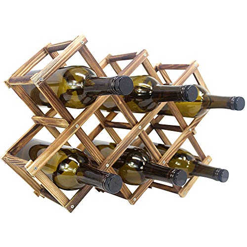 Foldable Wooden Wine Bottle Holder - Natural Wine Rack with 8 Slots - Wine Bottle Rack & Storage - Holds 10 Wine Bottles