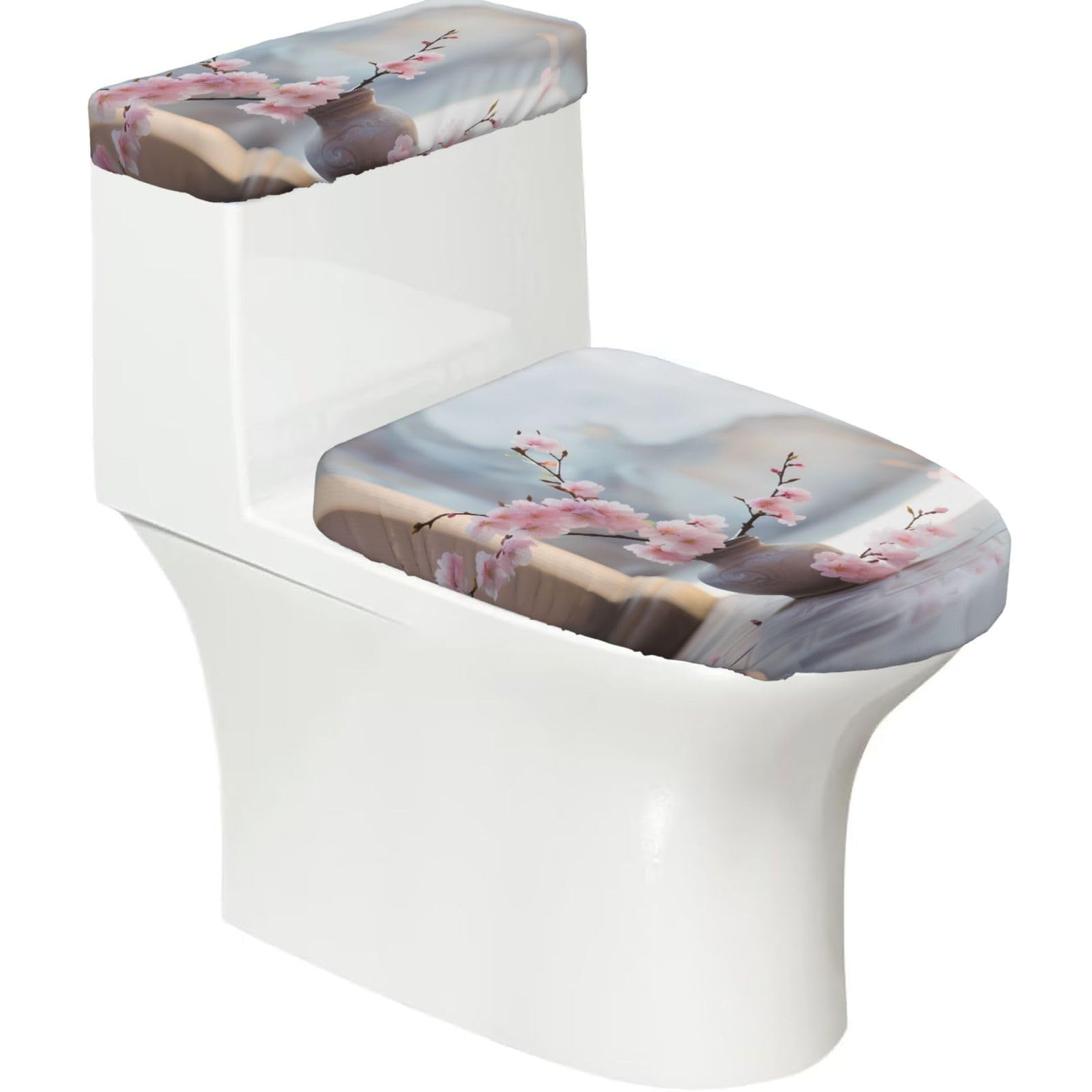 Mrowyc Black Peach Blossom Printed Toilet Seat Set - Set Of 2 - Universal Toilet Seat Cover - Housewarming Birthday Christmas Gift