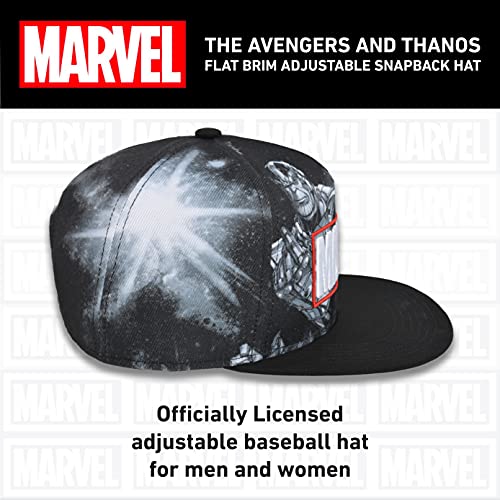 Concept One Marvel The Avengers and Thanos Baseball Hat, Flat Brim Adult Adjustable Snapback Ball Cap, Black, One Size