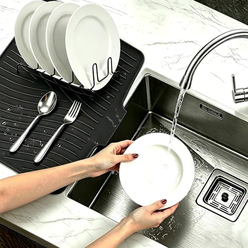 Image of EBIGIC Silicone Dish Drying Mat,15.7 inch*13 inchDish Drying Pad,kitchen accessories,with Built-In and Non-Slip Drain,easy Clean, fit for kitchen, Bar, RV, Refrigerator and Drawer Liner, Black