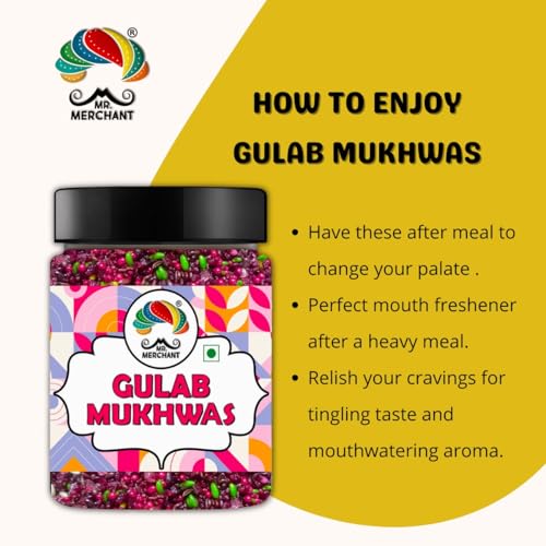 Image of Mr. Merchant Gulab Mukhwas, Traditional Mouth Freshener Mukhwas Mix (Pack of 1 (300g Jar Pack))