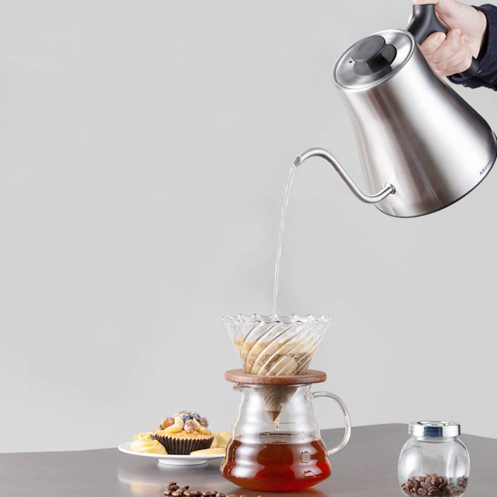 MAXWIN Bollitore Elettrico 1 litro Piccolo con Temperatura Regolabile,Bollitore da Caffè a Collo di Cigno in Acciaio Inox,Display LED,Riscaldamento Rapido 1000W,Timer Integrato