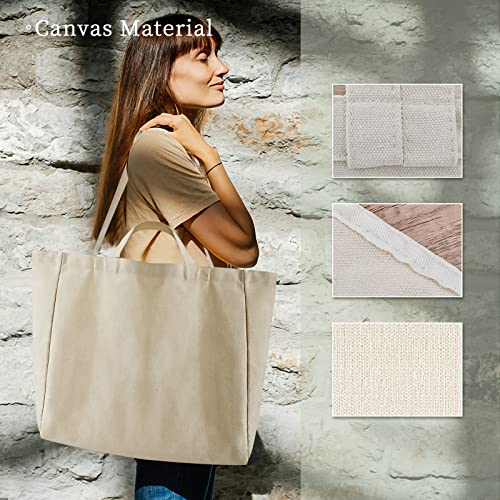 Laimailer Canvas Grocery Bags Reusable Shopping Bags Heavy Duty Tote Bag Foldable Washable With Handles Blank Beach Bags Multifunctional Daily Bags #TOP6