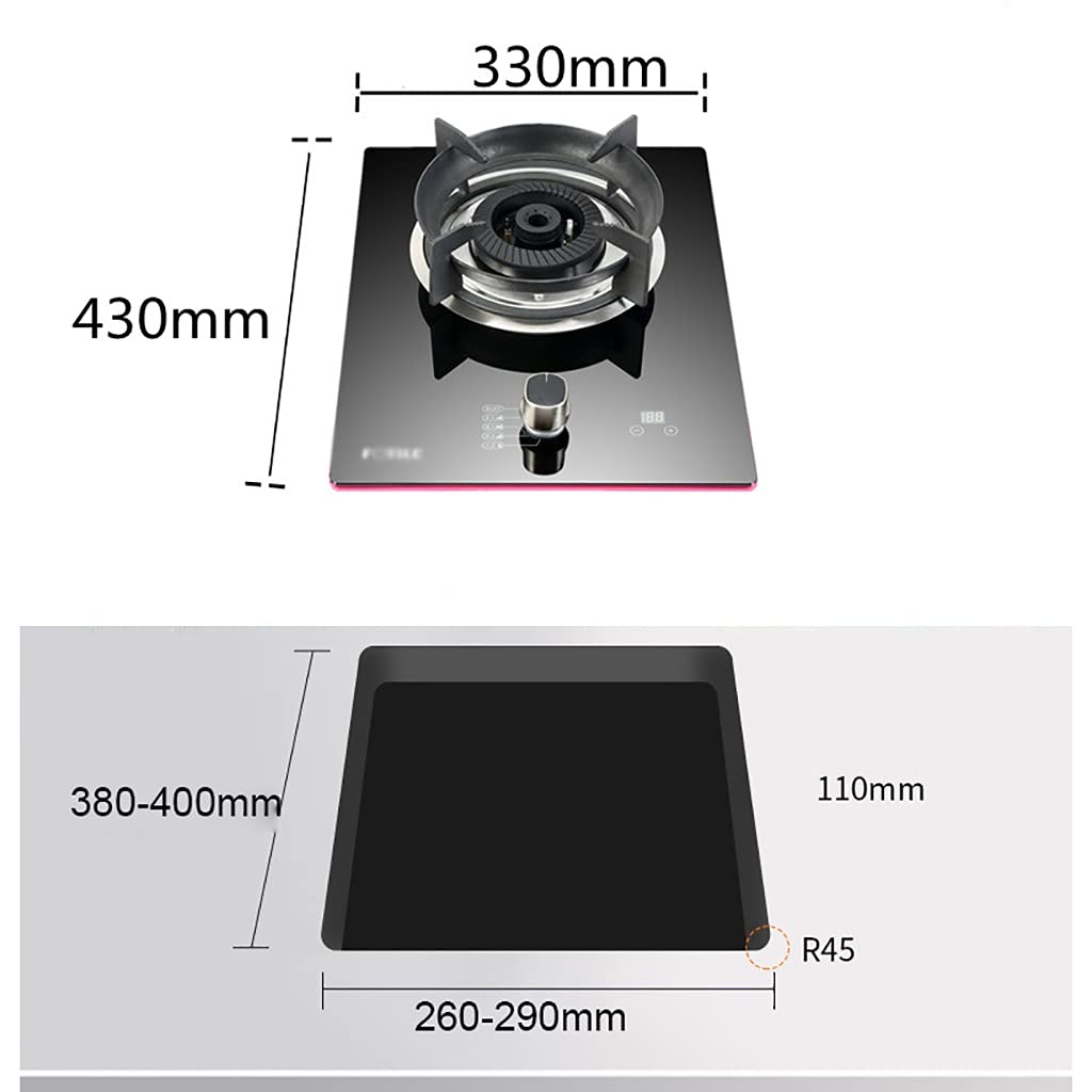 IBOWZ Tables de Cuisson à Gaz Table de Cuisson à gaz 5,0 KW,brûleur NG/LPG de Bureau/Cuisine Domestique intégrée,Anneaux de Plaque de Cuisson en Fonte antidérapants,Panneau en Verre trempé Noir,co