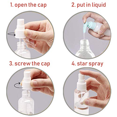 5PCS Travel Plastic Clear Keychain Spray Bottles, Leakproof Empty Squeeze Container Refillable Travel Sprayer Bottles with Keychain for Cosmetics Toiletries Liquids (60ml/2oz)3
