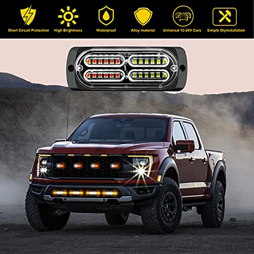 4Pcs 24-Led Emergency Strobe Lights With Main Control Box, Grill Emergency Beacon Flashing Lights, Caution Construction Hazard Light Bar For Car Truck Van Suv Atv Surface Mount Universal Amber/White #TOP1