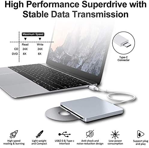 Lysee 3D Printer Parts & Accessories - External DVD CD Drive, USB C USB 3.0 External Superdrive Burner Optical Drive CD RW DVD RW Disc Duplicator - (Color: Silver)