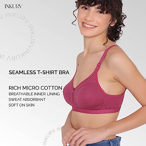 Image of INKURV Women's Non Padded Wireless T-Shirt Bra with Seamless Cups and Detachable Straps Combo of 2