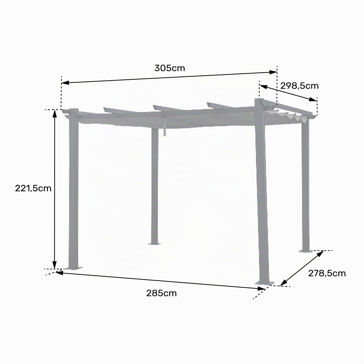 Pergola Autoportante Cassis, Structure Aluminium Anthracite, Toile Rétractable Polyester 180 g/m² Grise, Déperlante
