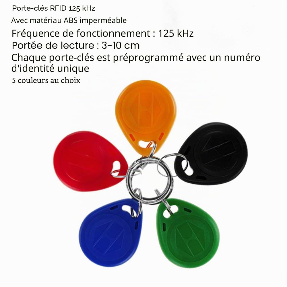 HERNAS 100pcs 125KHz RFID Key Fob Carte de contrôle d'accès, ABS de haute qualité EM4100 Porte-clés RFID Porte clé, Conforme ISO14443A, Lecture seule