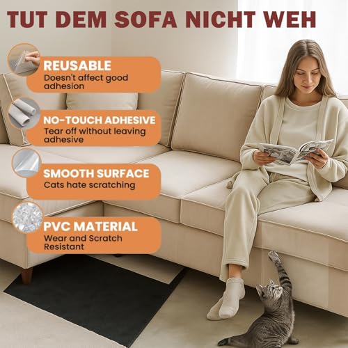 Kratzschutz Katze Tape 40cm x 3m Selbstklebend Kratzfolie Katzen Transparent Kratzfestes Sofa kratzmatte Katze Kratzschutzfolie Kratzfesten Schutzfolie für Sofa Couch Wand Tür und Möbel