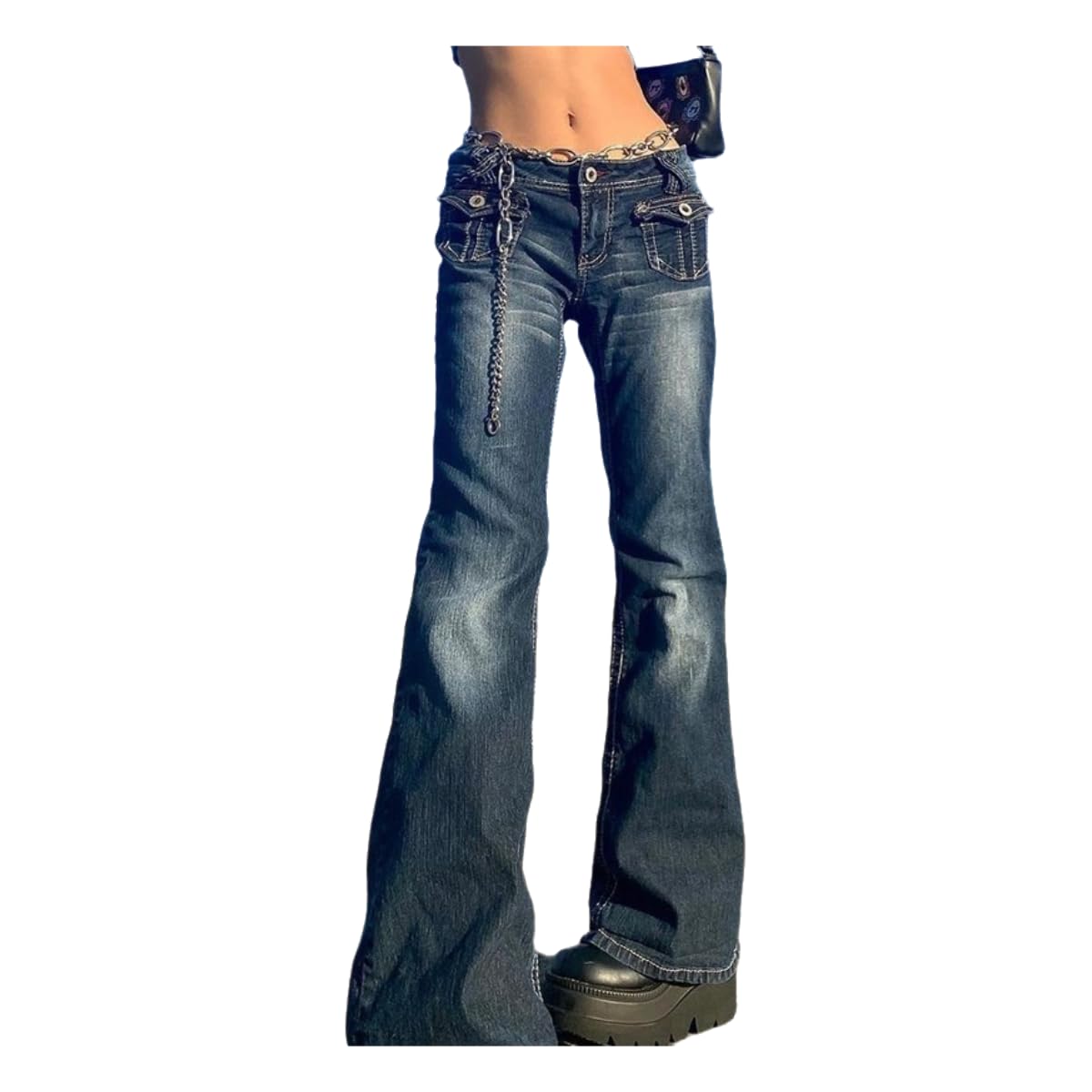 Jeans femme confortables et stretch à poche basse style rétro