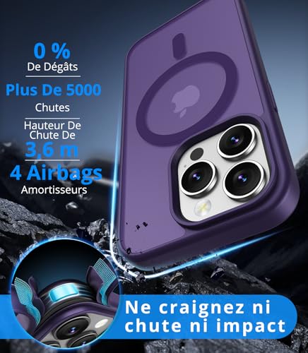 Coque antichoc iPhone 13 Pro MagSafe violette résolvant le risque de casse écran