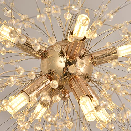 Modern Crystal Chandeliers For Dining Room, Sputnik Led Gold Pendant Light Fixture, Small Dandelion Lamp, Nordic Beaded Chandelier For Girl Bedroom Kitchen Island Farmhouse Foyer (D15.74” 8Lights) #TOP5