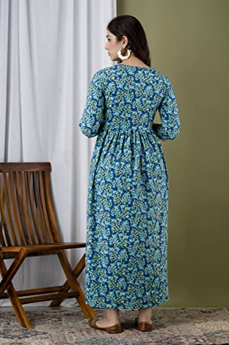 Image of JAIPURFAME Maternity Feeding Kurti with Zipper | Cotton Floral Printed Pregnancy & Nursing Dress | Comfortable & Stylish Maternity Wear for Women | Breastfeeding Kurta with Zipper | Soft & Elegant