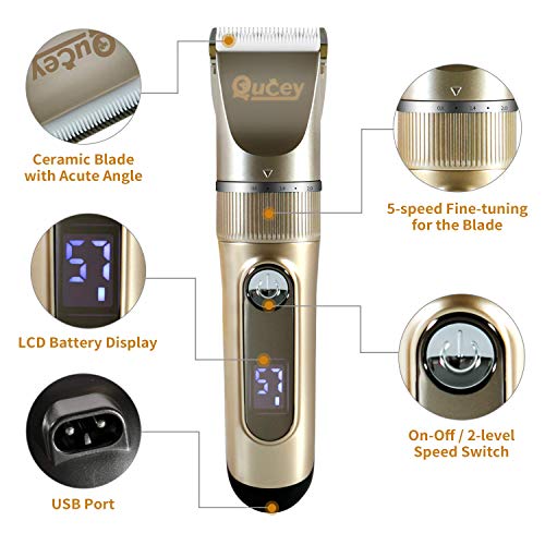 Qucey Dog Shaver Clippers, Rechargeable Cordless Dog Grooming Kit, Low Noise Electric Pets Hair Trimmers Shaver Shears For Dogs And Cats #TOP2