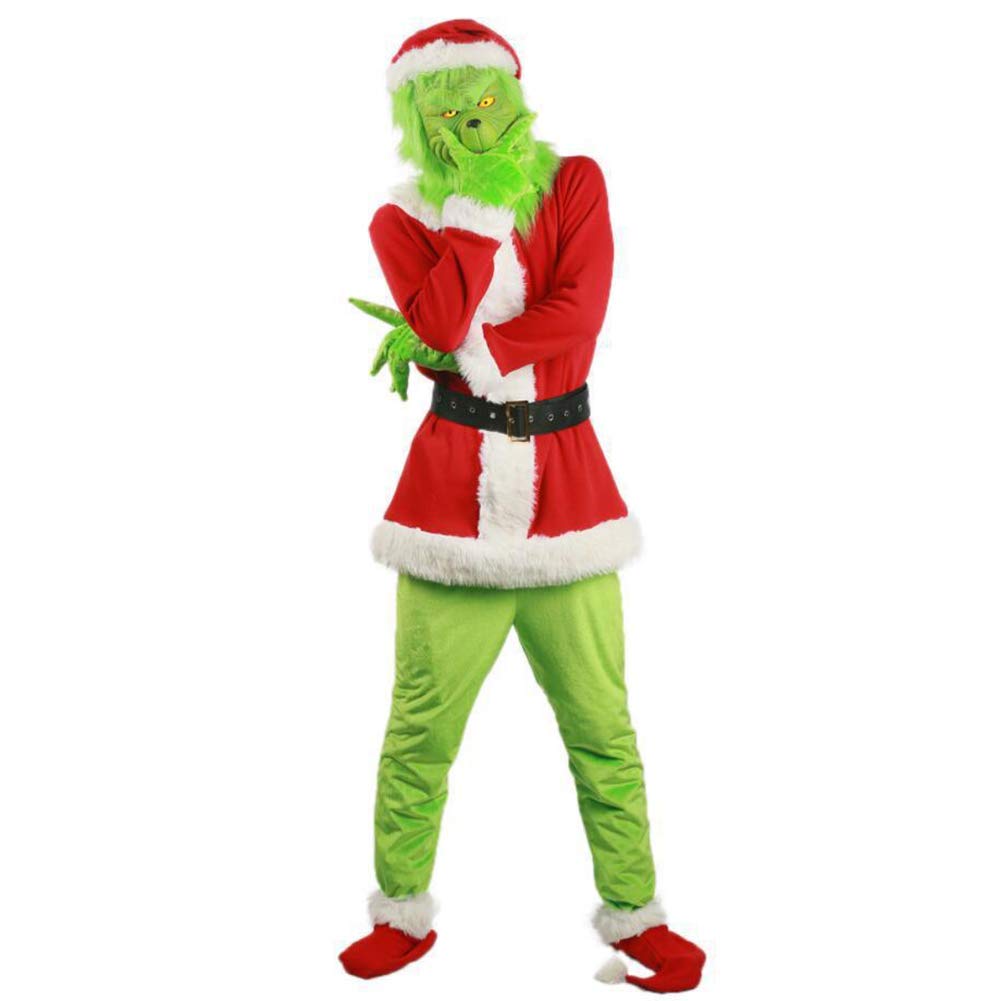 Adrinfly Christmas Big Monster Santa Suit for Adult Green Deluxe Santa Costume With Mask