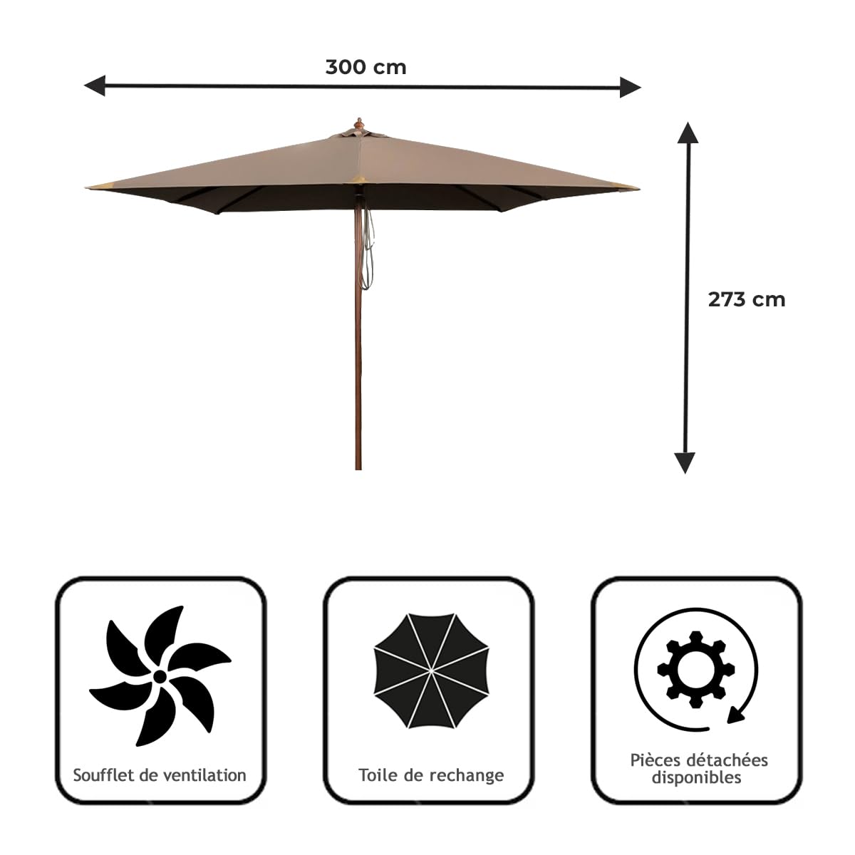 Gecko Jardin Parasol droit taupe 3x3 m Pegasia