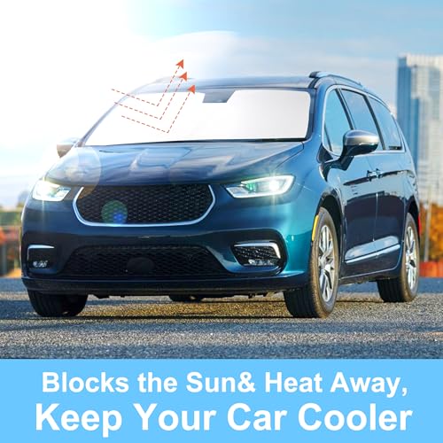 Image of Windshield Sun Shade Custom Fit for 2017-2024 2025 2026 Chrysler Pacifica Minivan Accessories Foldable Sunshade Sun Blocker Protect Car from Sun Rays & Heat Damage Keep Car Cooler