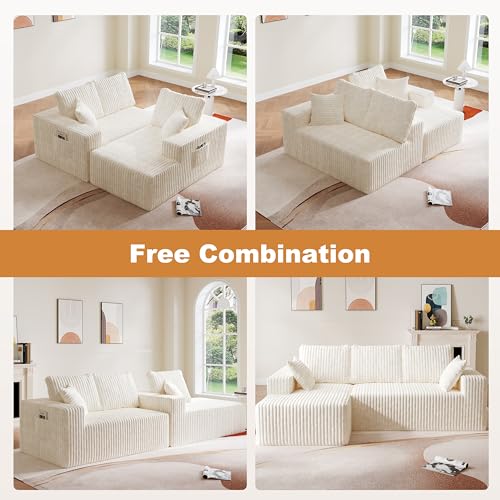 Image of 95 inch Modular Sectional Sofa - Memory Foam Sectional Couches with Deep Seat and Side Pockets，Modular Sofa Couches L-Shape Couch with Chaise, Boneless couches for living room(White, 95 inch+Left Chaise)