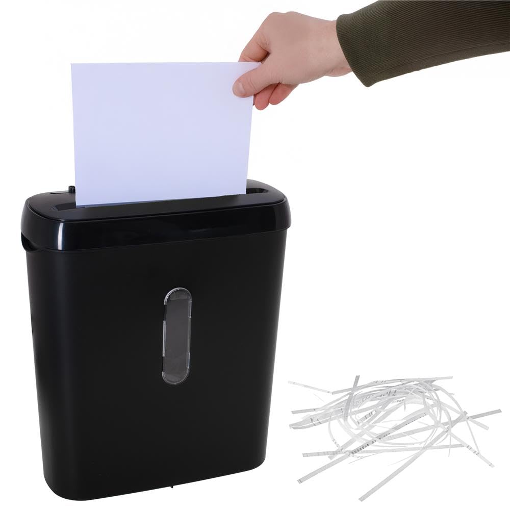 Adler AD 1039 - Destructora de Papel (6 Hojas, Corte en Tiras P‑2, depósito de 8 L, Arranque/Parada automática, función de Retroceso, 70 dB, protección contra sobrecargas, compacta y Negra)