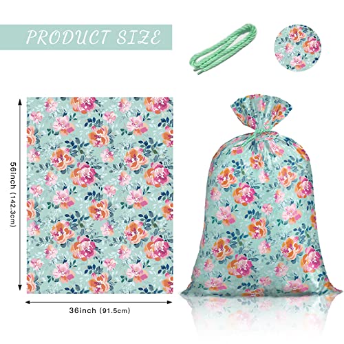 Loveinside Jumbo Large Plastic Gift Bag, Floral Design Plastic Bag With Tag And Tie For Birthday, Mother's Day, Wedding - 56" X 36", 1 Pcs - Mint Flower #TOP1