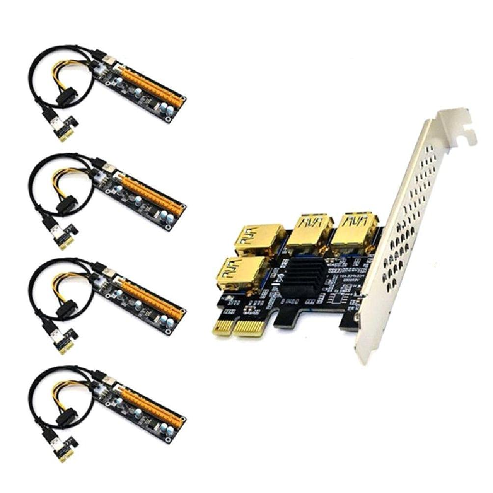 stoertuy Adapter Card, Riser Card USB 3.0 Adapter PCIe 1 to 4 Slot PCIe Port Multiplier Card for BTC Bitcoin Miner USB 3.0 Adapter Card 4 Port