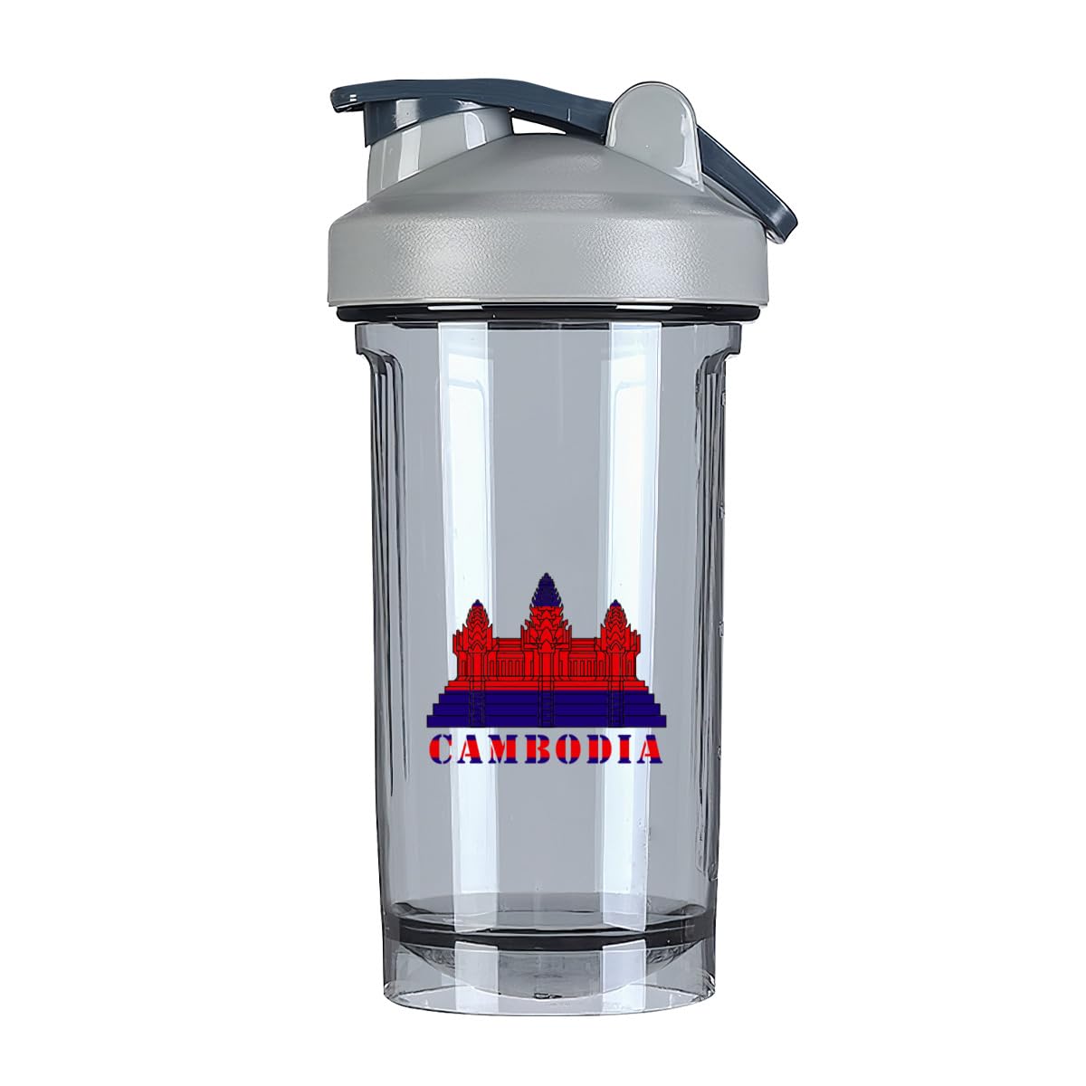 Cambodian Buddha Palace 2 18 Ounce Shaker Cup,Fashion Theme Pattern Shaker Bottle Leak-proof Workout Shake Bottles 500ML/18 oz Perfect for Pre Workout Gray 0