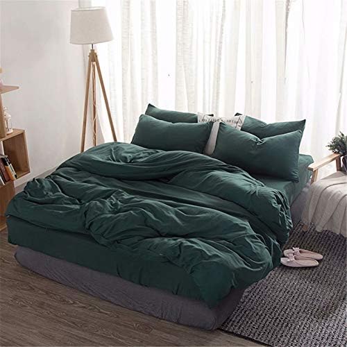 zhuluokeke Simple Solid Color 4 Pieces Bedding Duvet Cover Set 100% Washed Microfiber Quilt Cover Soft Bedding Sets Emerald Queen （Duvet Cover 78”*90”）