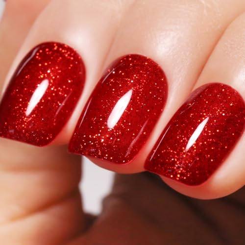 Ozzeal Glitter Gel Polish Christmas Red Glitter Gel Nail Polish Sparkle Shimmer Fall Winter Soak off LED UV for Art DIY Manicure 15ML