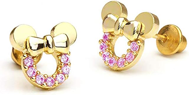 baobei Minnie mouse earrings for women, Sterling Silver hypoallergenic Earrings, Cubic Zircons Amethyst White Pink blue rose gold Crystal open Mickey Mouse Stud Earrings Gift for Girls Children