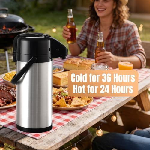Image of Upgraded Airpot Coffee Carafe with Double Pump - 84oz /2.5L Coffee Carafe for Keeping Hot, Beverage Dispenser for Hot /Cold Beverage (1, 3L-Stainless Steel Color)