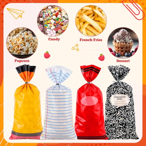 Image of 200 Pcs Back to School Popcorn Bags Bulk First Day of School Gift Bags Candy Treat Goodie Containers with 200 Silver Twist Ties for Grad Party Supplies