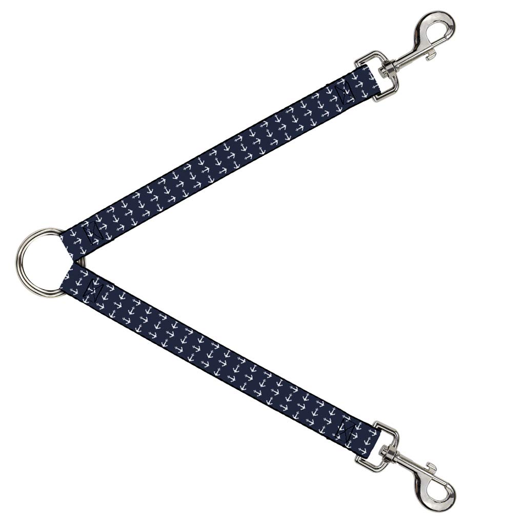 Buckle-Down Dog Leash Splitter Anchors Navy White 1 Foot Long 1 Inch Wide