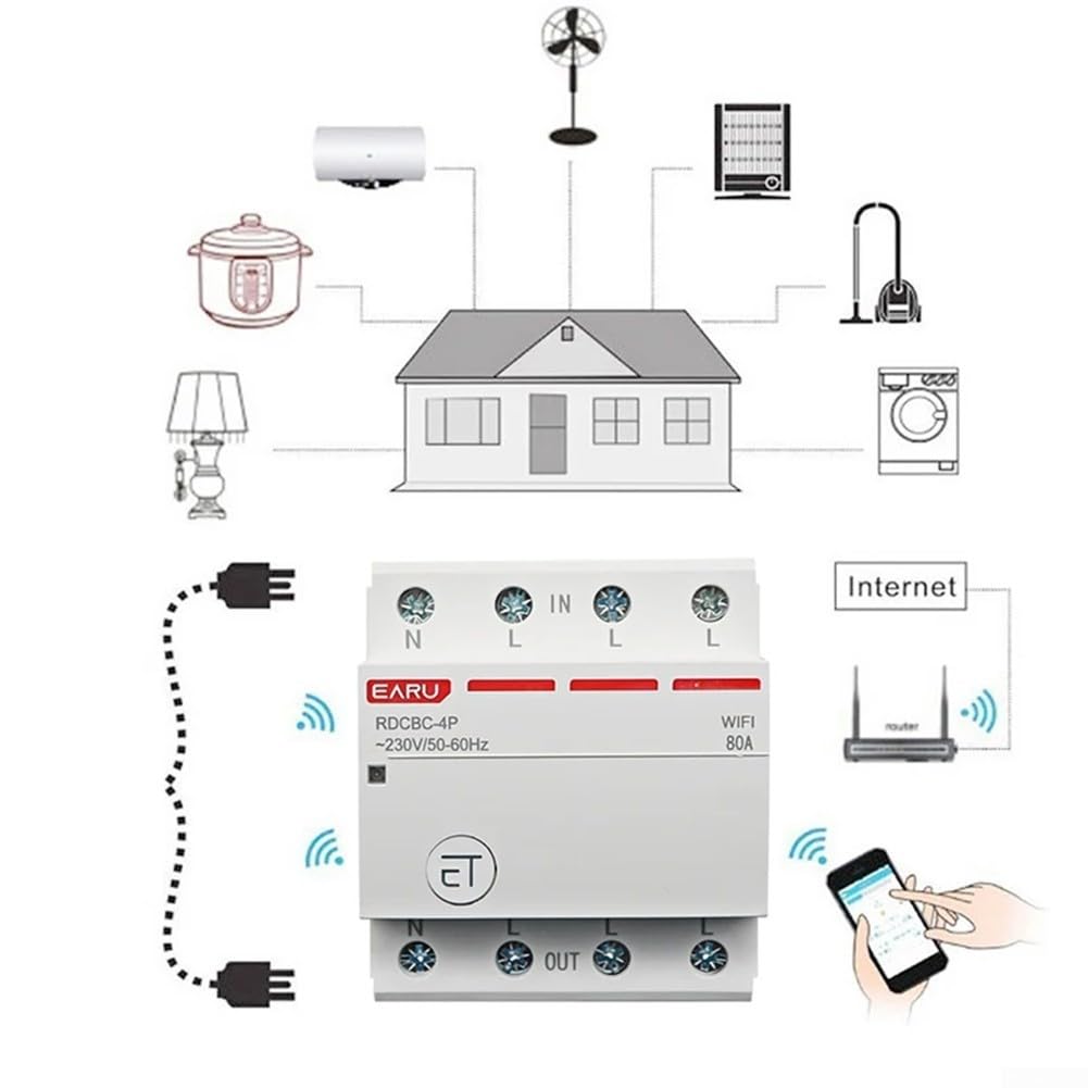 Interruttori automatici domestici Smart WiFi Switch 3P+N, controllo vocale, timer on/off, guida DIN da 18 mm, telecomando tramite EweLink(63A)