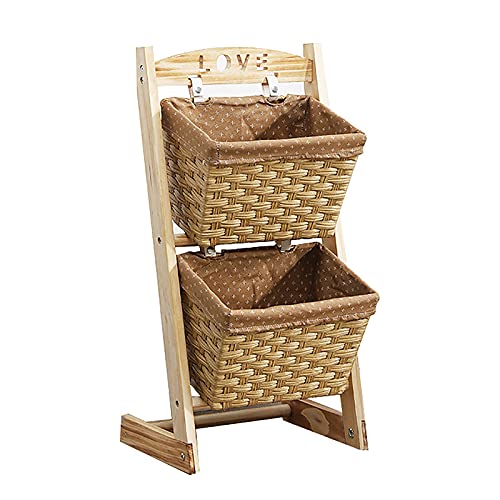 Organizador decorativo de mimbre contra el desorden, estante vertical de 2 niveles 2