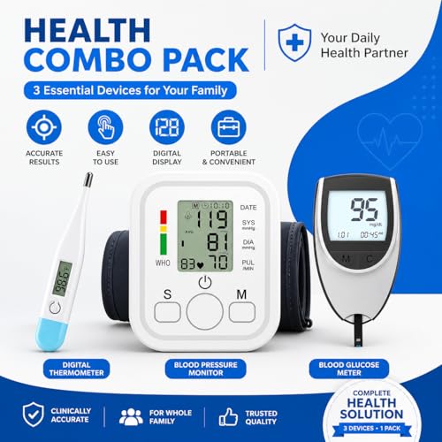 Image of Aika (Combo Pack) AK-555 Automatic Measuring BP Monitoring Machine for Home with Voice Broadcast, Accurate Measurement & AK-33 Blood Glucose Monitor & AK-45 Digital Thermometer (1 Set)