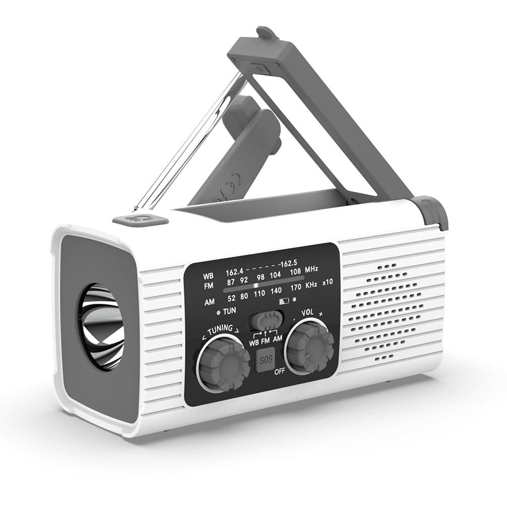 Awaryjne radio pogodowe - korba ręczna i bateria zasilana energią słoneczną 4000 mAh, AM/FM/WB, latarka LED, alarm SOS - idealna na kemping na świeżym powietrzu i w sytuacjach awaryjnych