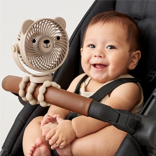 Image of Itzy Ritzy Baby Stroller Fan - Rechargeable Fan Features 360 Degree Swivel, Flexible Wraparound Legs and 3 Speeds (Bear)