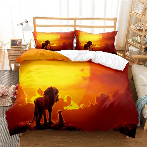 Ste-X Juego De Ropa De Cama con Funda Nórdica De El Rey León para Niños Y Niñas, Funda De Edredón Reversible Y Colorida para Cuna ((180x220 cm)-Cama de 105/135,León 05)