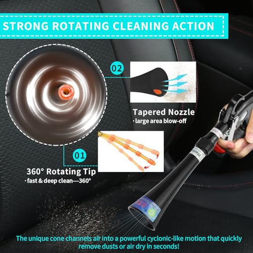 Tornado Dry Cleaning Gun with Brass Adjustable Air Flow Nozzle,Air Blower Gun Quickly Blasts Dirt and Dust from Surface Works with Air Compressor Black