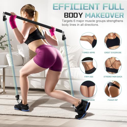 VEICK Pilates Bar Kit with Resistance Bands, Pilates Workout Equipment for Men Women, Set of 5 Resistance Loop Bands for Home Gym Fitness, Stretching Strength Training Physical Therap, Blue by VEICK - Image 8