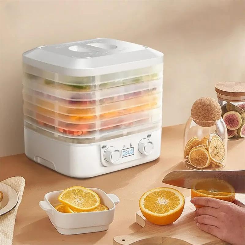 Disidratatore alimentare elettrico, 240 W, macchina per asciugare la frutta, temperatura regolabile, 35-70 °C, per frutta, verdura, carne, pesce, ricette (bianco - 5 griglie)