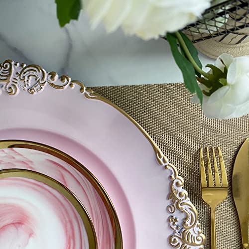 Henilosson Pink Charger Plates Gold Trim - Antique Plate Chargers For Dinner Plates - Set Of 6 Dinner Chargers（6，Pink） #TOP5